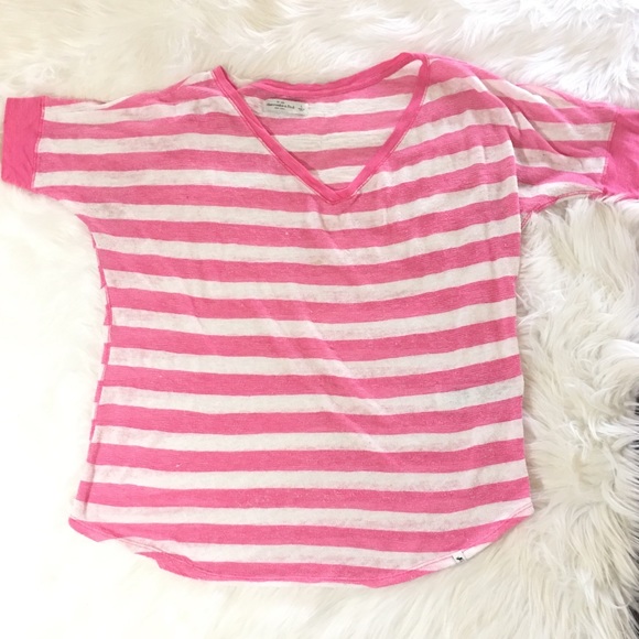 Abercrombie & Fitch Pink & White Stripped Tee! - Picture 1 of 2